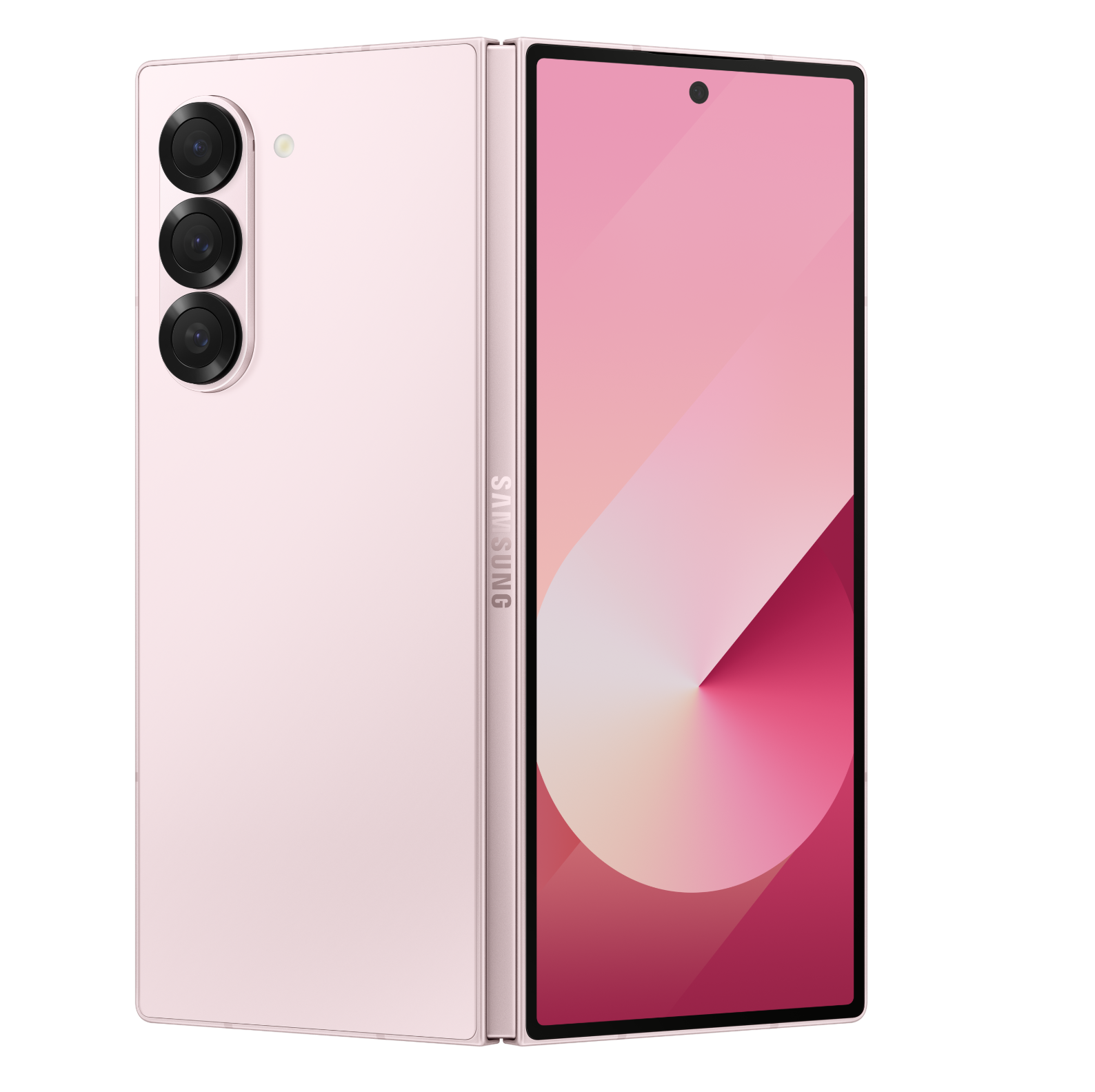 三星Galaxy Z Fold6折叠屏手机 浅玫粉色 正面展开视图，内屏无边框设计